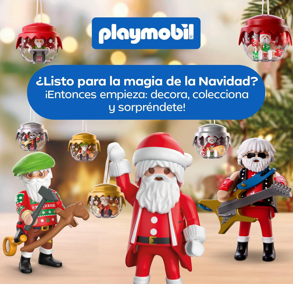 Bolas navideñas Playmobil colgadas con sus Papá Noel: decora, colecciona y sorpréndete esta Navidad