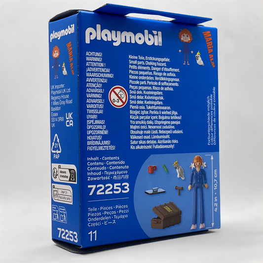 Playmobil 72253 Tia Frida - trasera de la caja con el contenido de 11 piezas y la altura de 10,7 cm