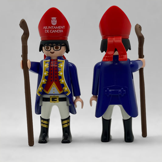Playmobil Tio de la Porra Gandia FCO981 - vista delantera y trasera de la figura con la casaca de la Milicia Nacional