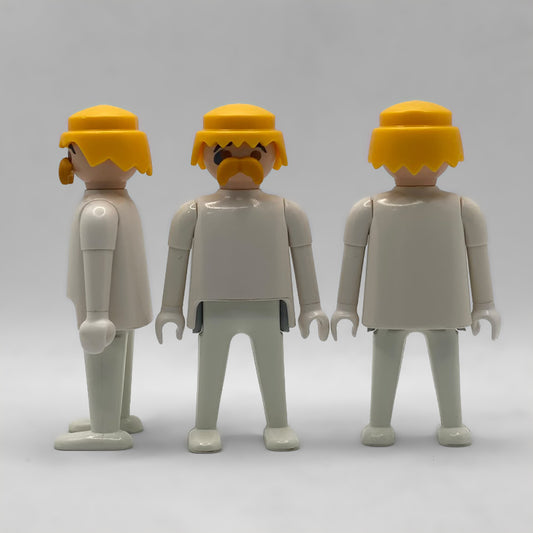 Playmobil cabeza completa con bigote rubia CAB142 vista de perfil, de frente y por detrás