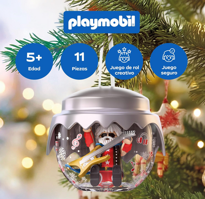 Playmobil 72223 Bola Navideña Papá Noel Estrella del Rock colgada en el árbol, con Papá Noel dentro tocando la guitarra eléctrica