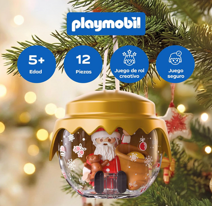 Playmobil 72224 Bola Navideña Papá Noel Clásica colgada en el árbol, con Papá Noel dentro con osito de peluche y saco de regalos