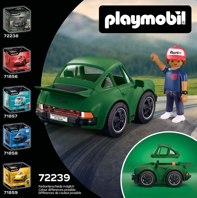 Trasera de la caja del Playmobil 72239 con la serie Collector Cars: 72238, 71856, 71857, 71858 y 71859