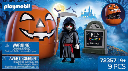 Contenido del Playmobil 72357: calabaza naranja, La Parca con guadaña y lápida, 9 piezas