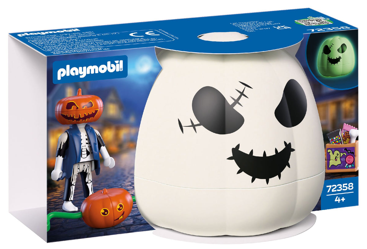 Contenido del Playmobil 72358: calabaza fosforescente, figura, calabacita y caja de caramelos, 13 piezas