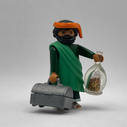 Playmobil Recaudador del Rey Herodes Belén FCO957 con manto verde, cofre gris y frasco con oro