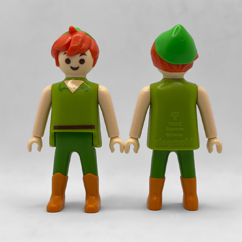Playmobil Peter Pan Maxi FCO966 de frente y de espalda, con la marca VSB12 geobra Disney playmobil moldeada