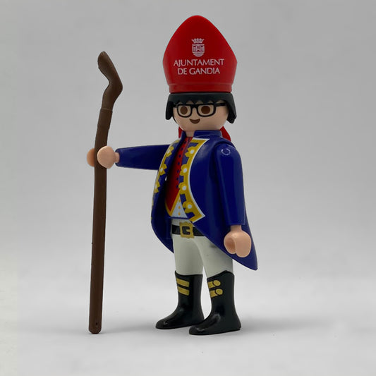 Playmobil Tio de la Porra Gandia con Baston FCO981 - figura con mitra roja del Ajuntament, casaca azul y baston de madera