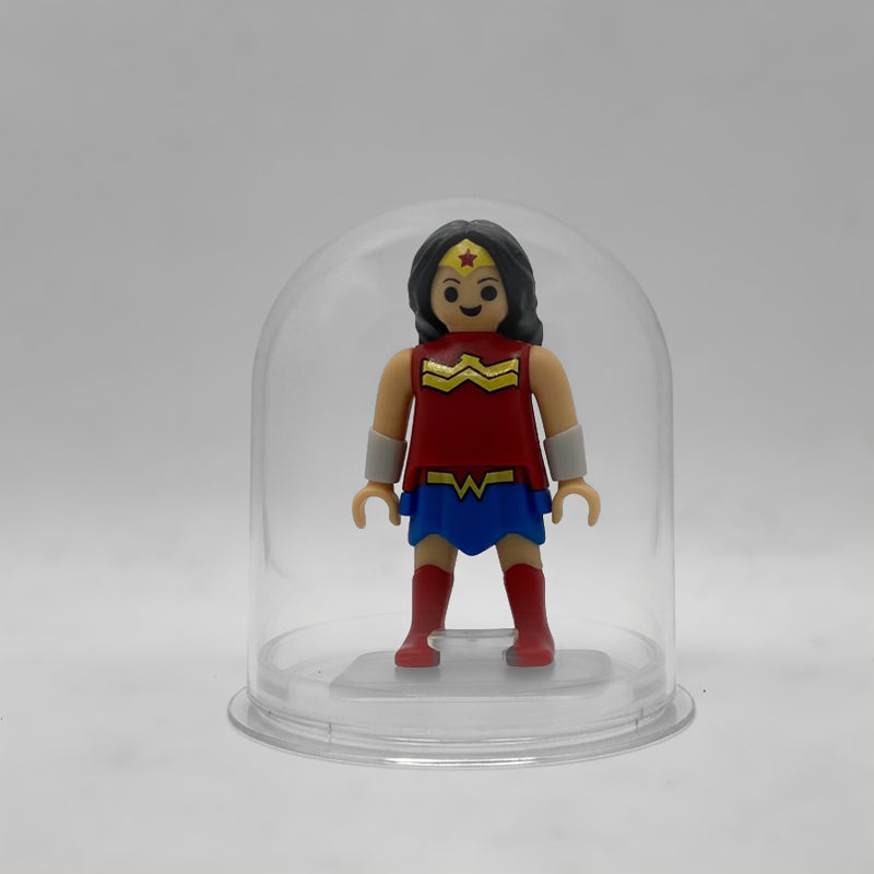 Playmobil Wonder Woman FCO984 - minifigura DC en urna expositora transparente sobre peana original Playmobil
