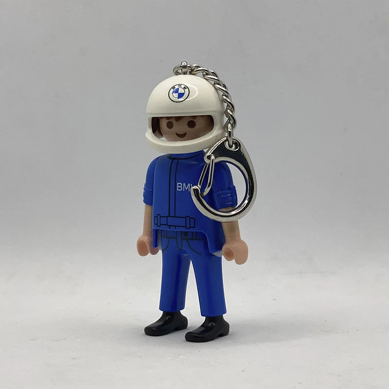 Playmobil Llavero Motorista BMW KEY038 con casco blanco con logo BMW y mono azul