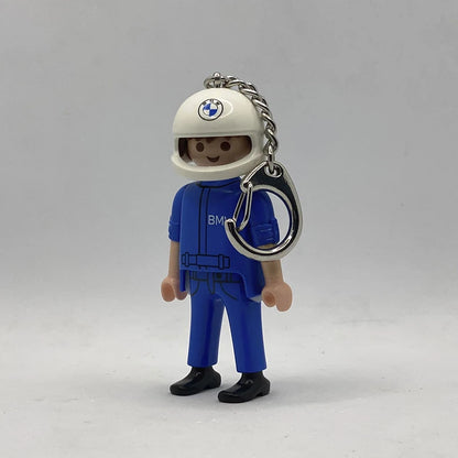 Playmobil Llavero Motorista BMW KEY038 con casco blanco con logo BMW y mono azul