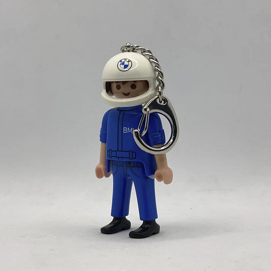 Playmobil Llavero Motorista BMW KEY038 con casco blanco con logo BMW y mono azul