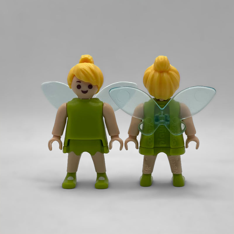 Playmobil Campanilla Kinder FCO988 de frente y de espalda, con las alas encajadas y el marcaje ©Disney · playmobil · ©geobra y el código de molde VS401